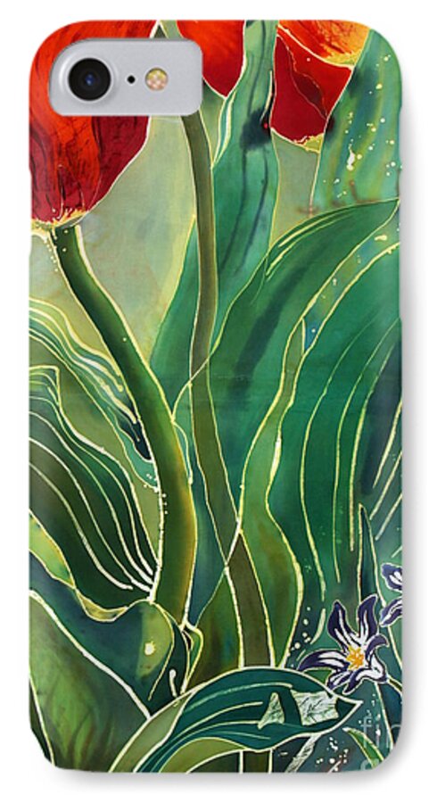 Batik iPhone 7 Case featuring the painting Tulips and Pushkinia Detail by Anna Lisa Yoder