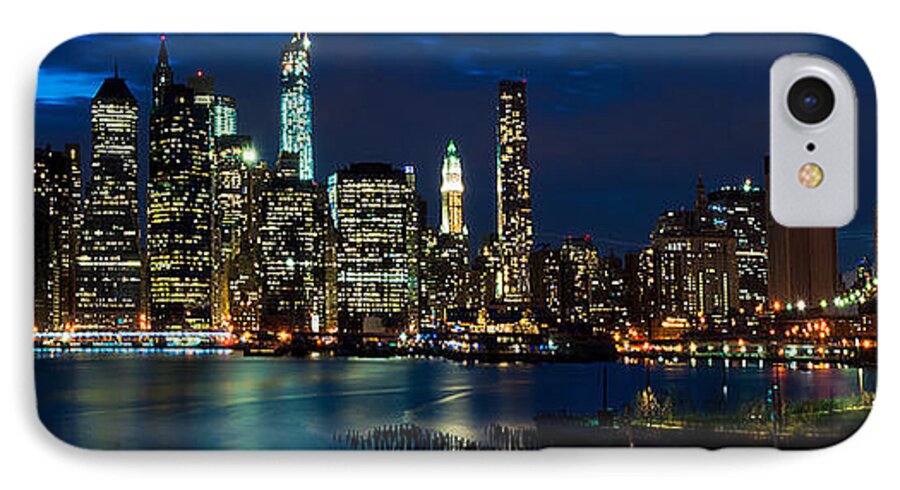 Amazing Brooklyn Bridge Photos iPhone 7 Case featuring the photograph Twilight NYC Panorama by Mitchell R Grosky