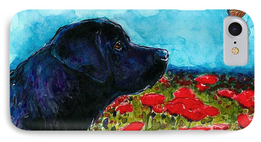 Black Lab iPhone 7 Case featuring the painting Updraft by Molly Poole