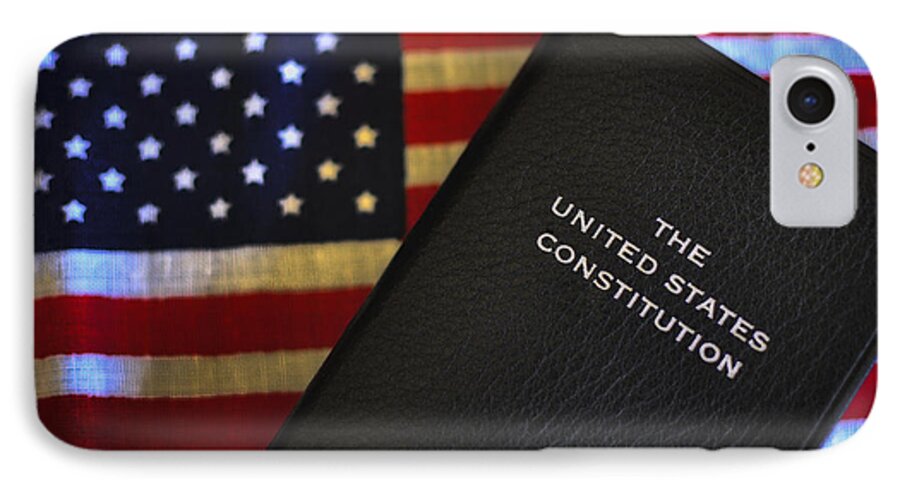 U.s. Constitution iPhone 7 Case featuring the photograph United States Constitution and Flag by Ron White