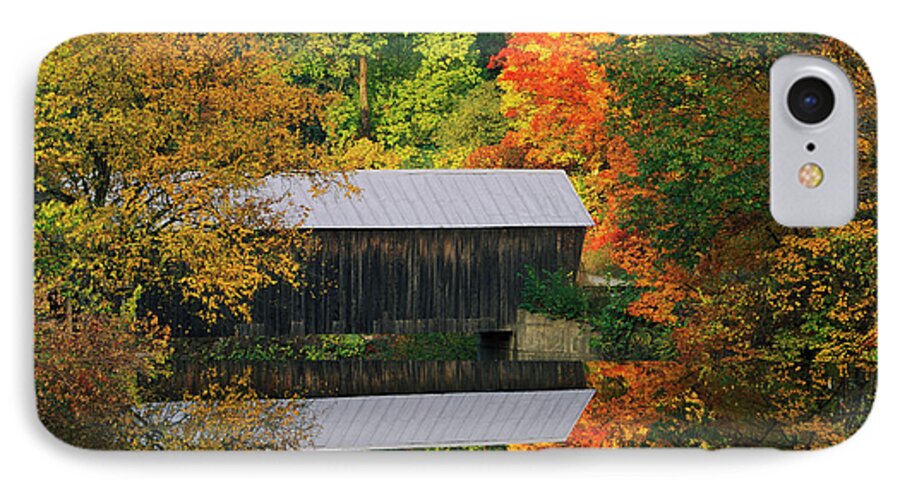 Autumn iPhone 7 Case featuring the photograph USA, Vermont Covered Bridge And Autumn by Jaynes Gallery