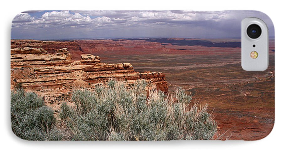 The View From Moki Dugway Looking Toward The Western Edge Of The Valley Of The Gods. iPhone 7 Case featuring the photograph Valley of the Gods View-Moki Dugway by Butch Lombardi