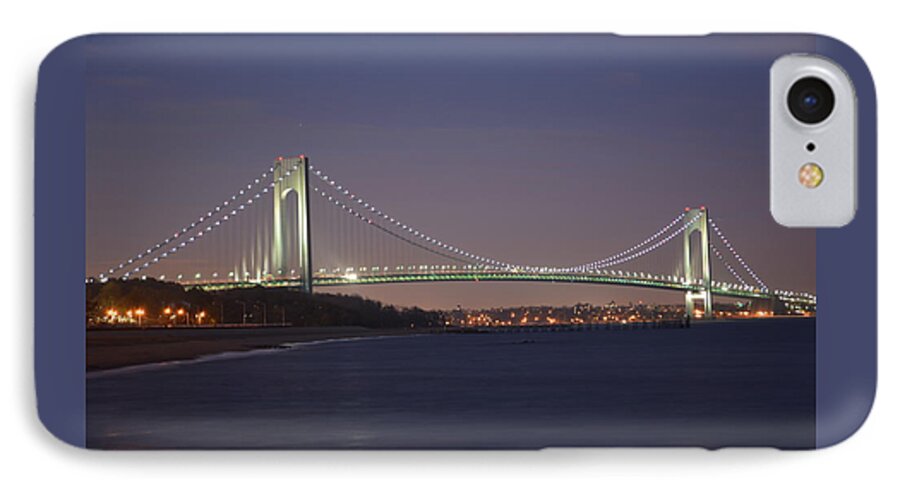 Verrazano Narrows Bridge At Night iPhone 7 Case featuring the photograph Verrazano Narrows Bridge at night by Kenneth Cole