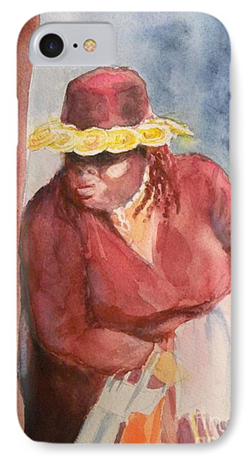 African American iPhone 7 Case featuring the painting Waiting 1 by Yoshiko Mishina