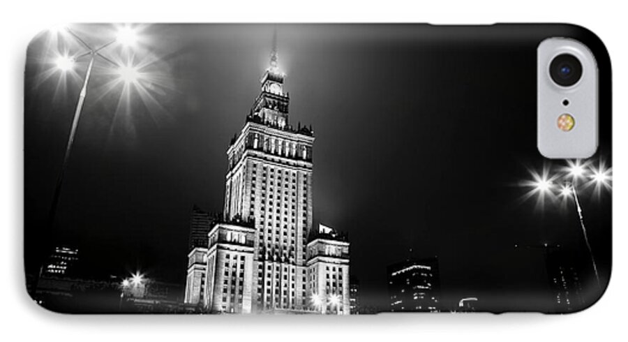 Warsaw iPhone 7 Case featuring the photograph Warsaw Poland downtown skyline at night by Michal Bednarek
