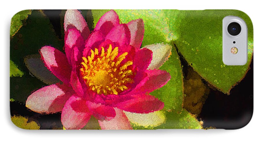 Waterlilly iPhone 7 Case featuring the digital art Waterlily Impression in Fuchsia and Pink by Georgia Mizuleva