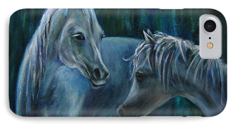 Horses iPhone 7 Case featuring the painting Whispering... by Xueling Zou