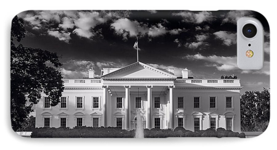 White iPhone 7 Case featuring the photograph White House Sunrise B W by Steve Gadomski