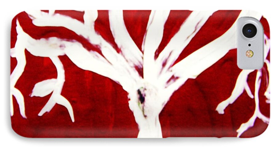 White Tree iPhone 7 Case featuring the painting White Tree on Red by Mary Carol Williams