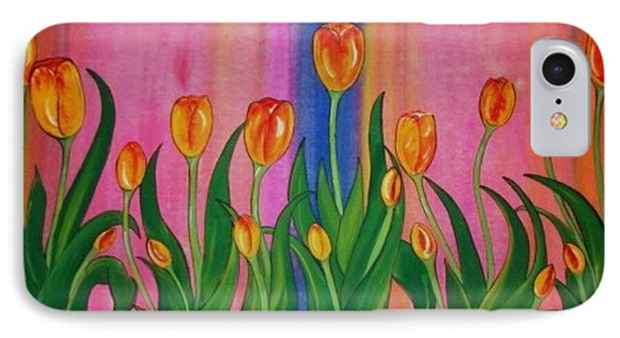 Floral iPhone 7 Case featuring the painting Wild Tulips by Cindy Micklos