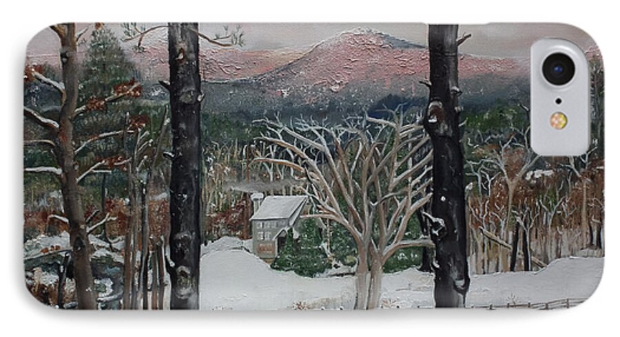 Winter.appalachian iPhone 7 Case featuring the painting Winter - Cabin - Pink Knob by Jan Dappen
