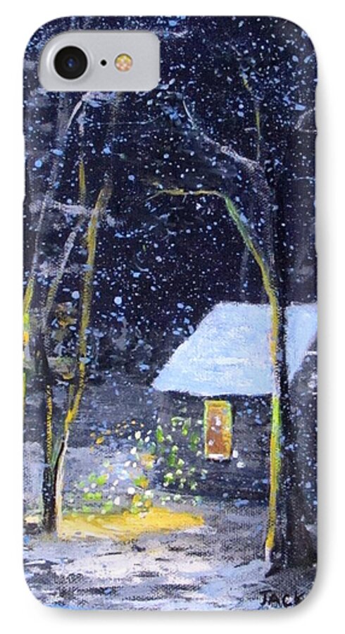 Winter Scene iPhone 7 Case featuring the painting Wintery night at Thoreau's Cove by Jack Skinner