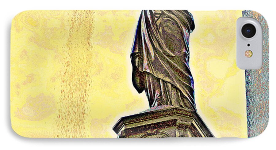 Fountain Square iPhone 7 Case featuring the photograph Woman and Flowing Water Sculpture at Fountain Square by Kathy Barney