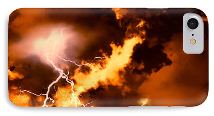 Fire iPhone 7 Case featuring the painting Wrath of Zeus by Sophia Gaki Artworks