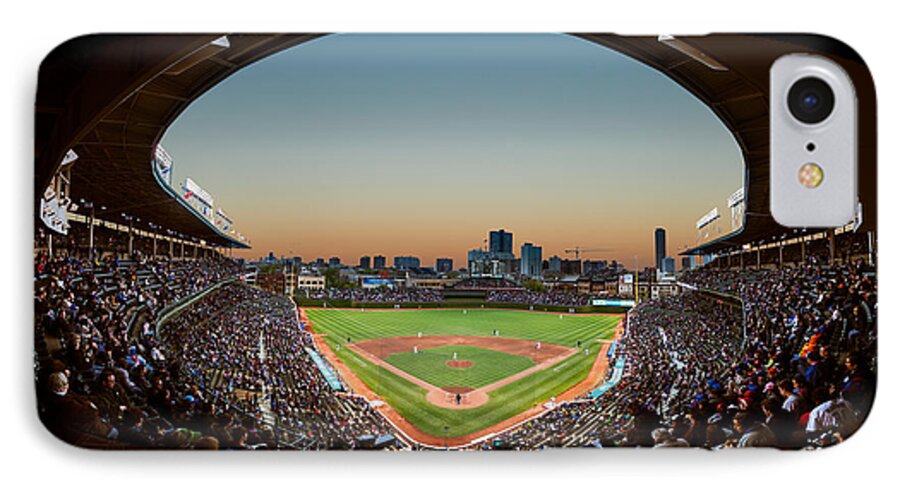 Cubs iPhone 7 Case featuring the photograph Wrigley Field Night Game Chicago by Steve Gadomski