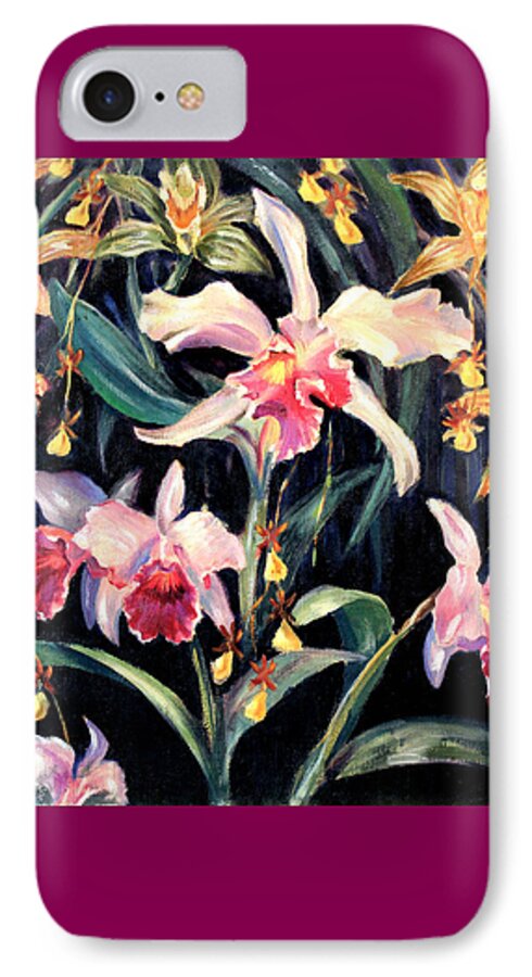 Flower iPhone 7 Case featuring the painting Yellow and Pink Orchids by Art By Tolpo Collection