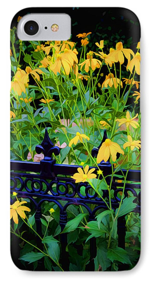 Echinacea iPhone 7 Case featuring the photograph Yellow Coneflowers Echinacea Wrought Iron Gate by Rich Franco