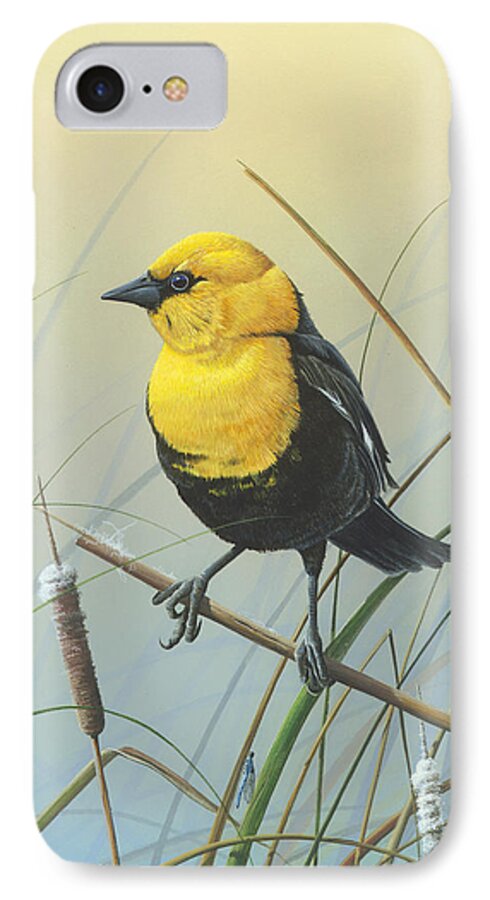 Yellow-headed Black Bird iPhone 7 Case featuring the painting Yellow-headed Black Bird by Mike Brown