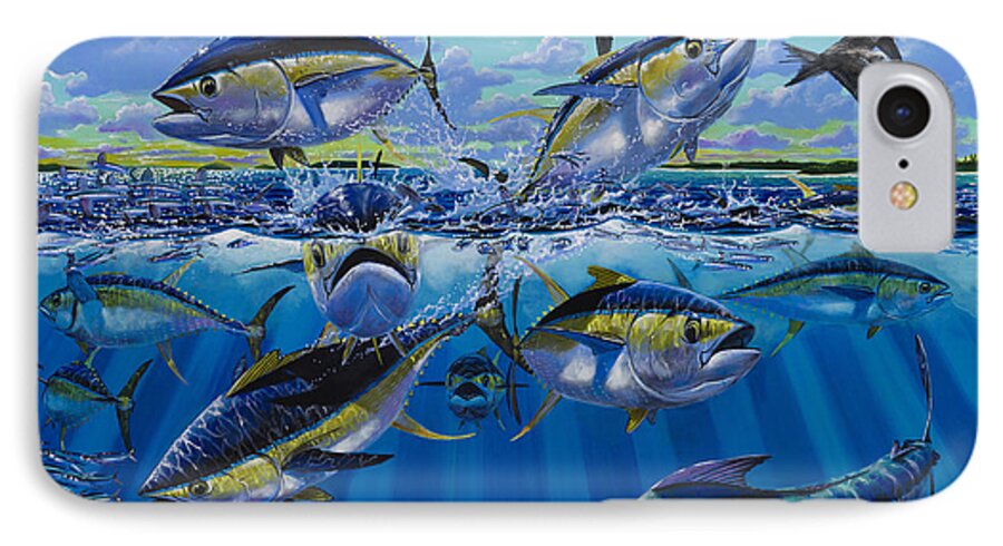 Yellowfin Tunas iPhone 7 Case featuring the painting Yellowfin run Off002 by Carey Chen