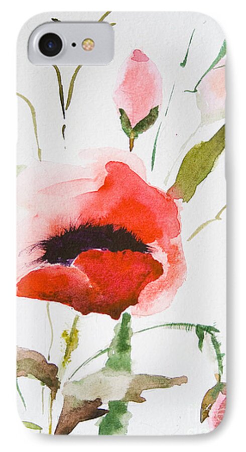 Art iPhone 7 Case featuring the painting Watercolor Poppy flower #2 by Regina Jershova