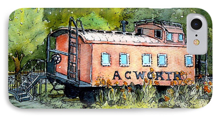 Caboose iPhone 7 Case featuring the painting Acworth Caboose by Gretchen Allen