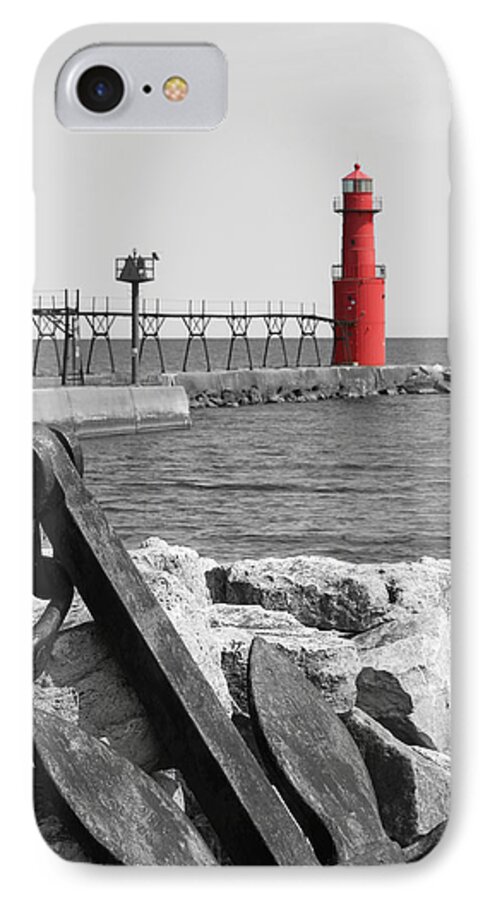 Algoma iPhone 7 Case featuring the photograph Algoma Lighthouse is Anchored by Mark J Seefeldt