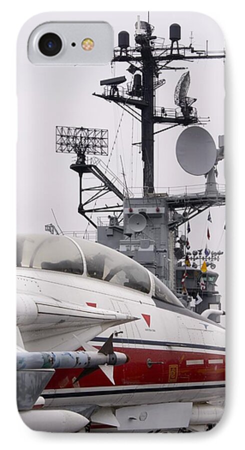 Aggression iPhone 7 Case featuring the photograph Armed Military Jet On Aircraft Carrier. by Mark Williamson