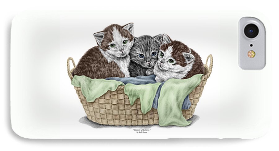 Cat iPhone 7 Case featuring the drawing Basket of Kittens - Cats Art Print color tinted by Kelli Swan