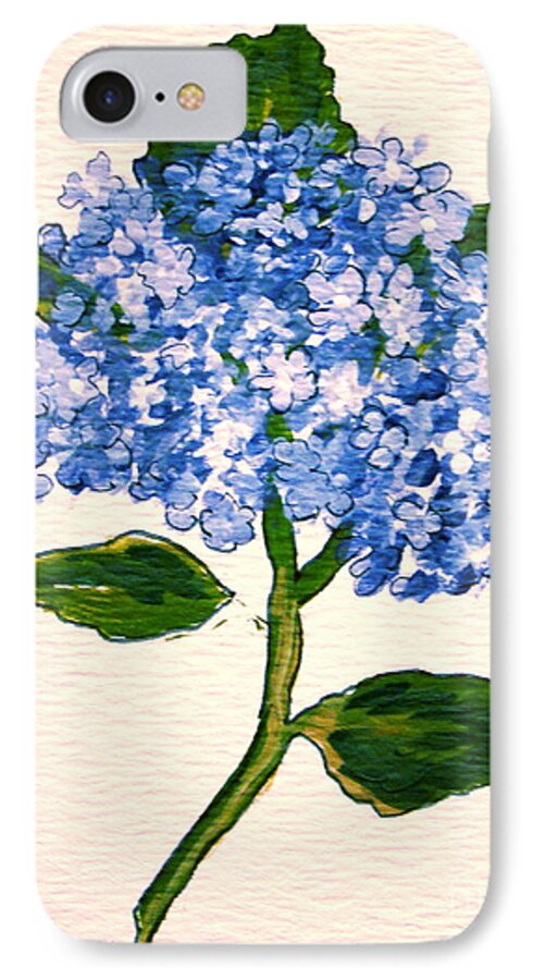 Blue iPhone 7 Case featuring the painting Blue Hydrangea by Leea Baltes