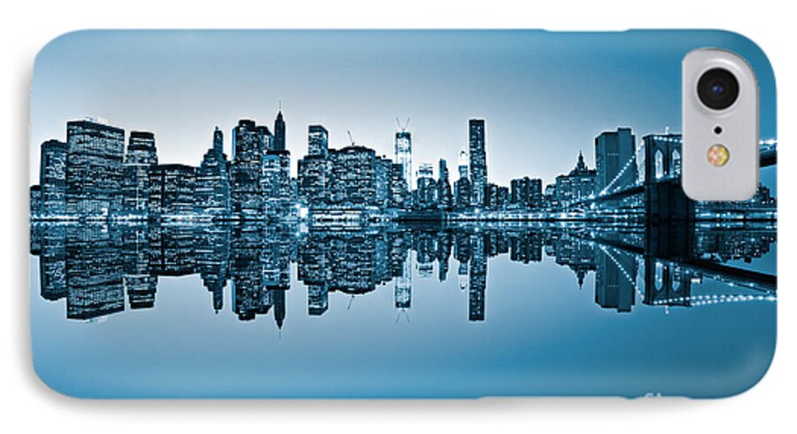 New York iPhone 7 Case featuring the photograph Blue New York City by Luciano Mortula