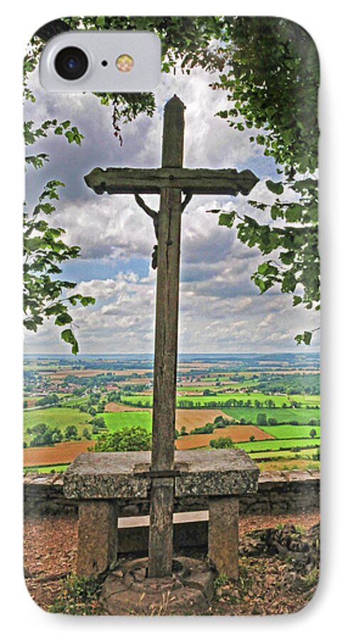 Crucifix iPhone 7 Case featuring the photograph Crucifix Overlooking the French Countryside by Dave Mills
