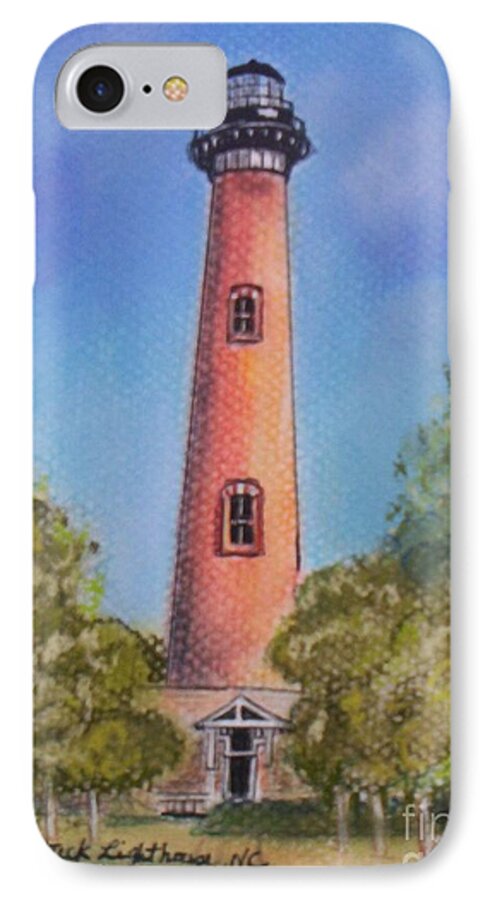 Lighthouse iPhone 7 Case featuring the pastel Currituck Lighthouse NC by Julie Brugh Riffey