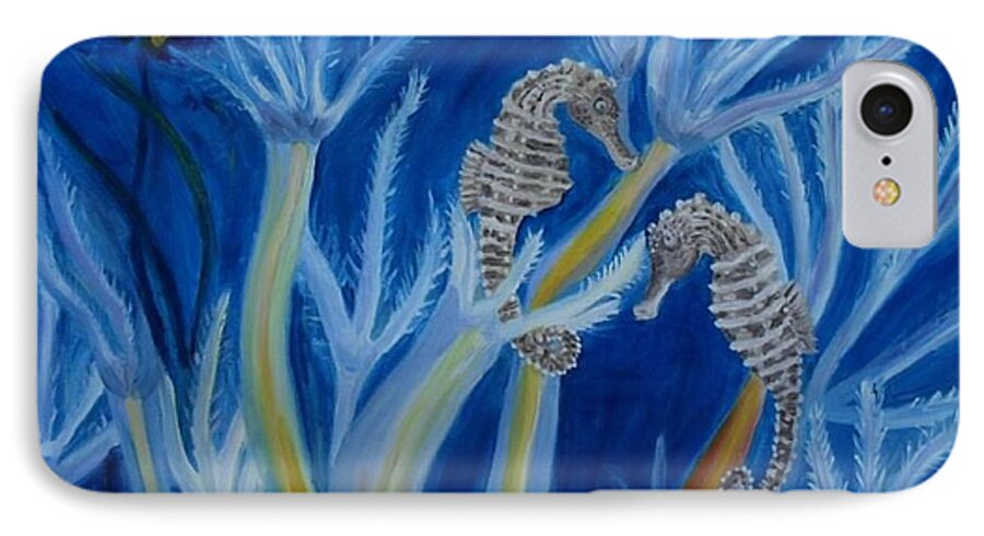 Seahorses iPhone 7 Case featuring the painting Date Night on the Reef by Julie Brugh Riffey