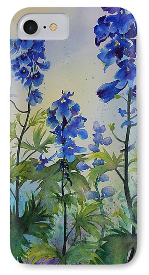 Blue Flowers iPhone 7 Case featuring the painting Delphiniums by Ruth Kamenev