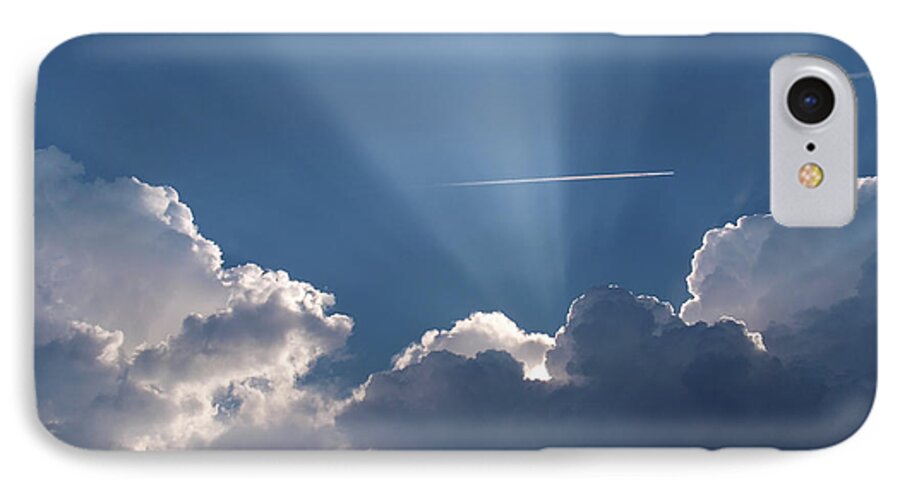 Blue iPhone 7 Case featuring the photograph Even Through the Clouds You Will Find a Ray of Sunshine by Teri Schuster