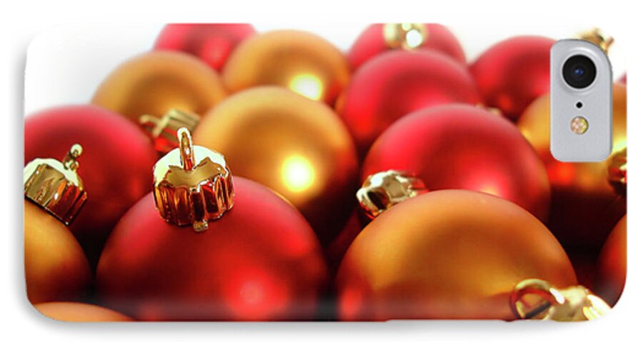 Ball iPhone 7 Case featuring the photograph Gold and Red Xmas Balls by Carlos Caetano