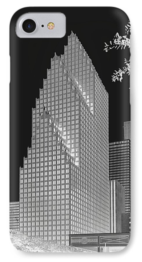 Cities iPhone 7 Case featuring the photograph Houston Skyline - Kodak Film BW Solarized by Connie Fox