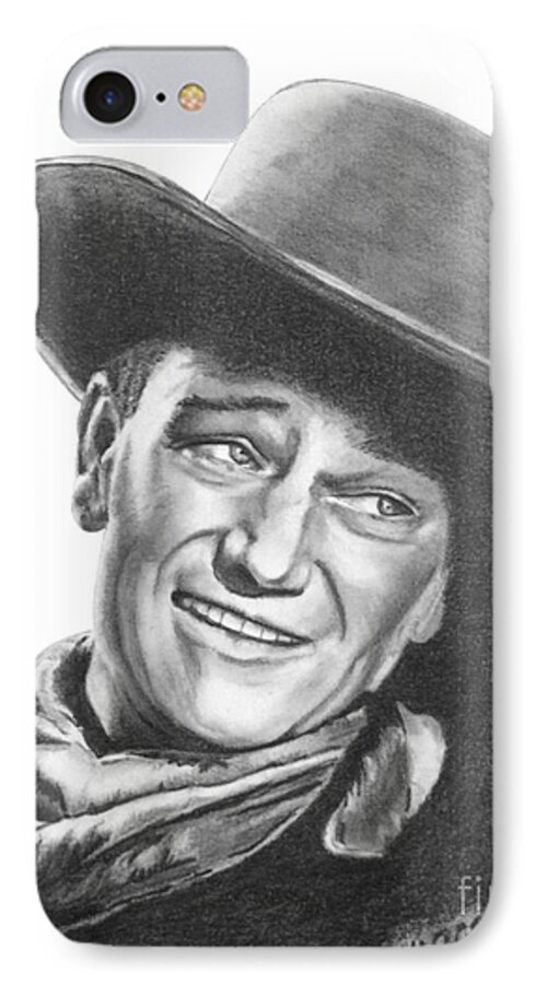 Graphite iPhone 7 Case featuring the drawing John Wayne  Dreamer by Marianne NANA Betts