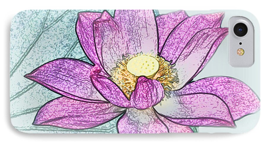 Clored Pencil Drawing iPhone 7 Case featuring the drawing Lotus Flower by Debra   Vatalaro