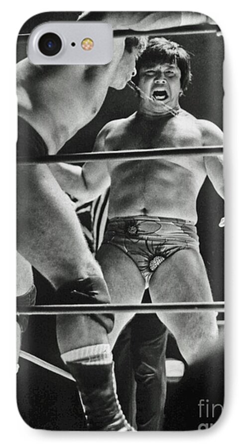 Old School Wrestling iPhone 7 Case featuring the photograph Old School Wrestling Karate Chop on Don Muraco by Dean Ho by Jim Fitzpatrick