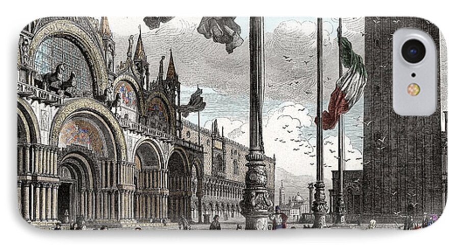 Engraving iPhone 7 Case featuring the digital art Piazza San Marco in Venice by Raffaella Lunelli