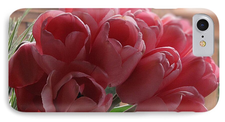 Pink iPhone 7 Case featuring the photograph Pink Tulips in Vase by KATIE Vigil