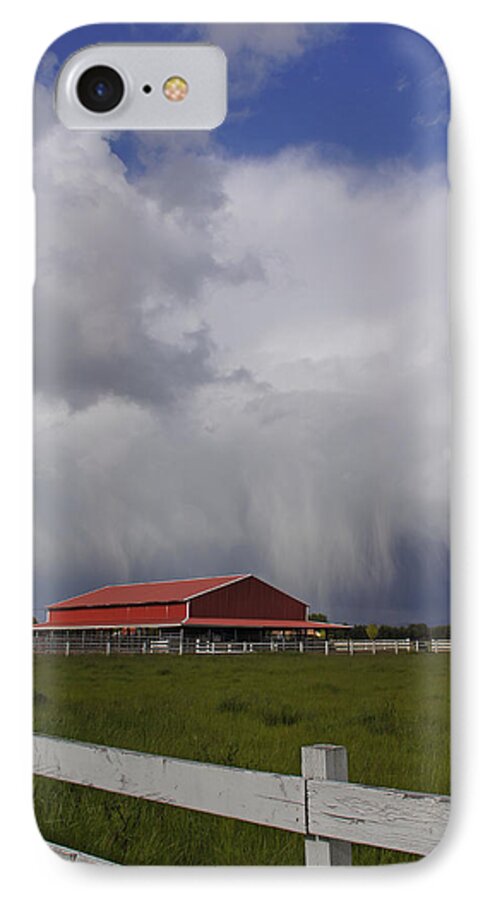 Red iPhone 7 Case featuring the photograph Red Barn and Stormy Sky by Mick Anderson
