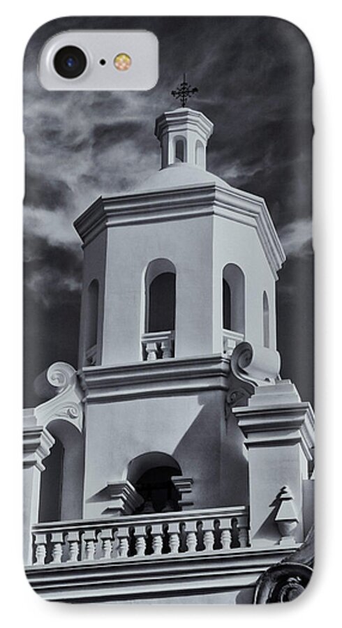 Bell Tower iPhone 7 Case featuring the photograph San Xavier Tower by Tom Singleton
