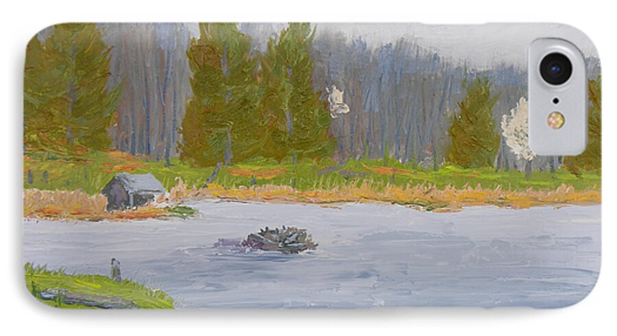 Beaver Pond iPhone 7 Case featuring the painting Spring Blossoms Beaver Pond by Robert P Hedden
