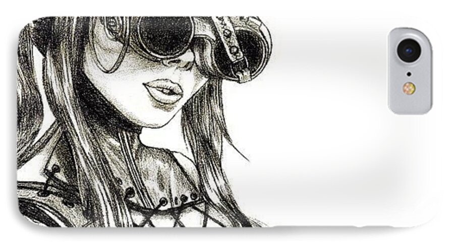 Sketch iPhone 7 Case featuring the photograph Steampunk Girl 1 by Andres R