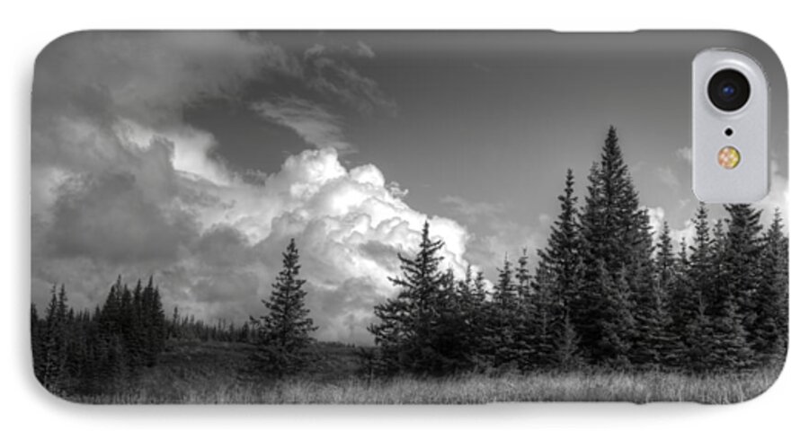 Monocrome iPhone 7 Case featuring the photograph Storm Clouds Building by Michele Cornelius