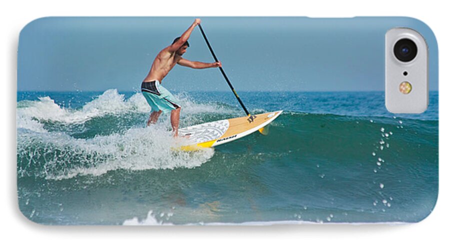 Surfing iPhone 7 Case featuring the photograph Surfing and Paddling by Ann Murphy