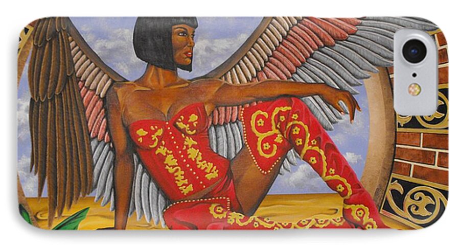 Modern Colorful Angel With African American Features iPhone 7 Case featuring the painting Temptation by William Roby