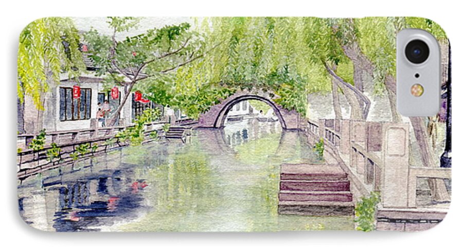 Zhou Zhuang iPhone 7 Case featuring the painting Zhou Zhuang Watertown Suchou China 2006 by Melly Terpening
